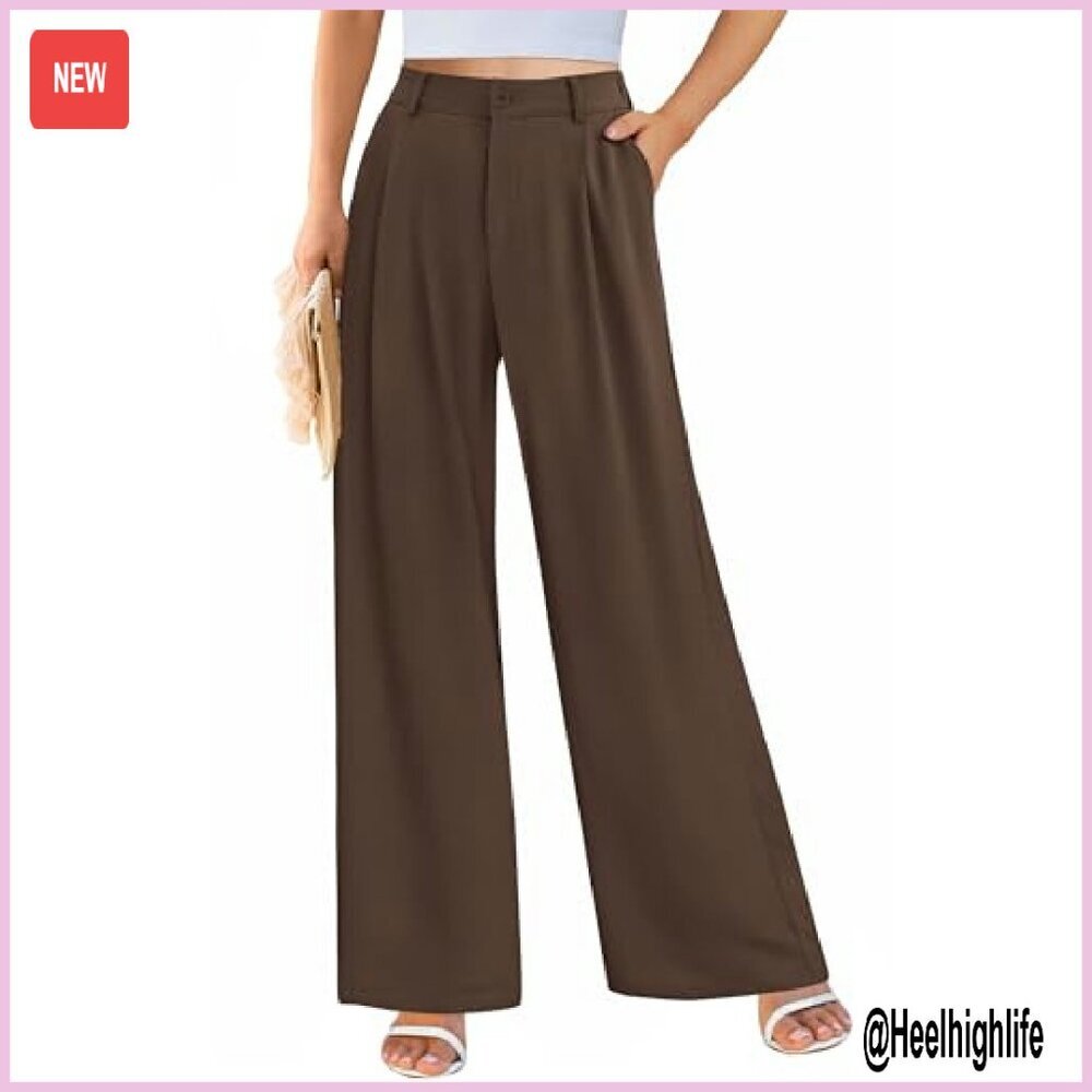 High Waisted Wide Leg Work Pants Women Business Casual Trousers - Picture 3 of 8